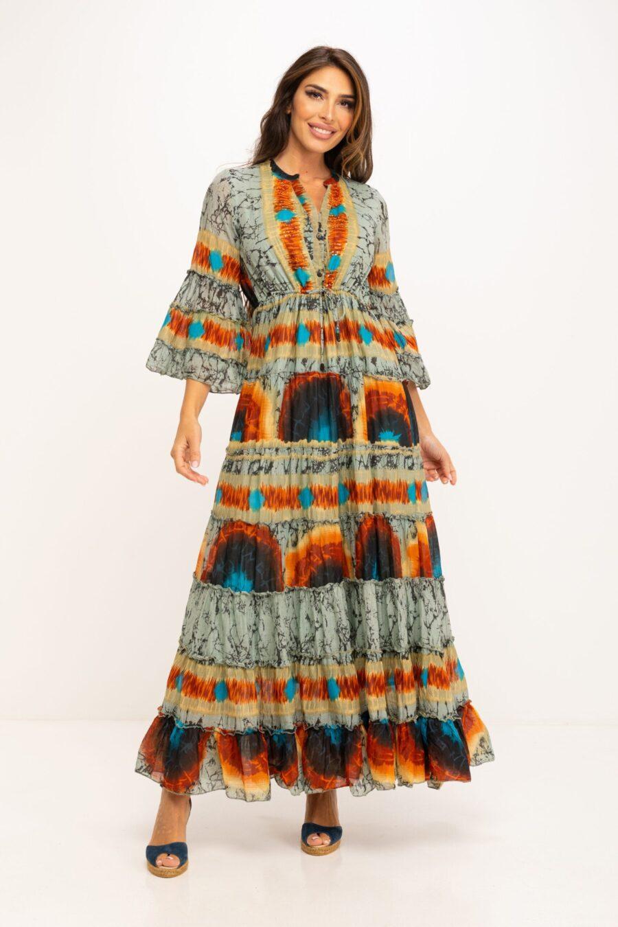 peace&love by calao VESTIDO TYE DYE LARGO CON CUELLO MAO Ofertas de temporada