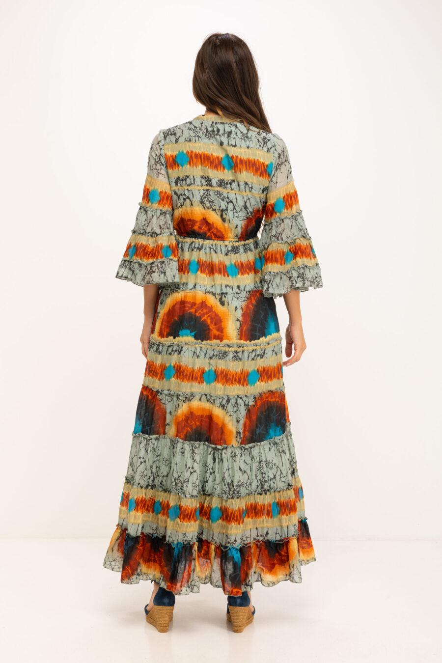 peace&love by calao VESTIDO TYE DYE LARGO CON CUELLO MAO Ofertas de temporada
