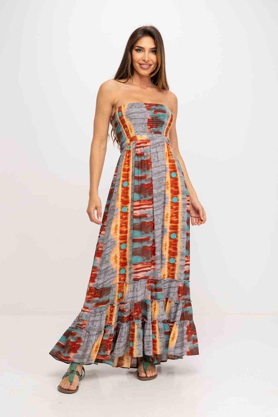 peace&love by calao VESTIDO ESTAMPADO ESCOTE PALABRA DE HONOR Precio ultrabajo
