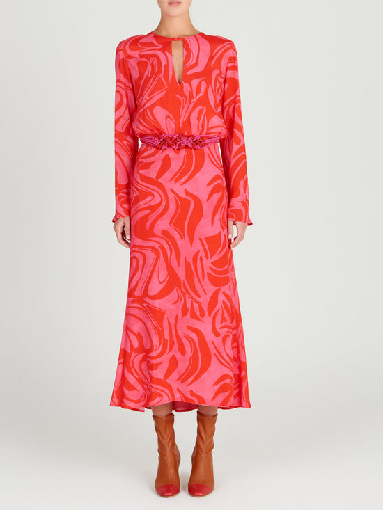 silvia tcherassi Pesaro Dress Pink Red Marble Oferta especial de fábrica