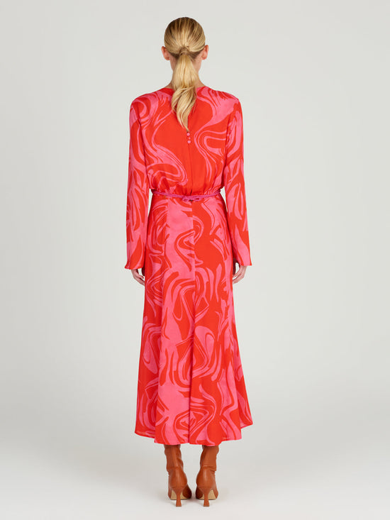 silvia tcherassi Pesaro Dress Pink Red Marble Oferta especial de fábrica