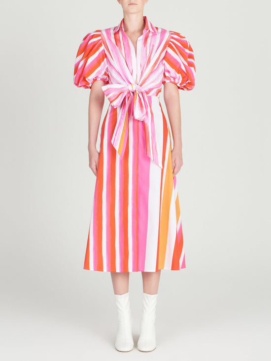 silvia tcherassi Pavia Dress Rouge Orange Stripes Grandes descuentos
