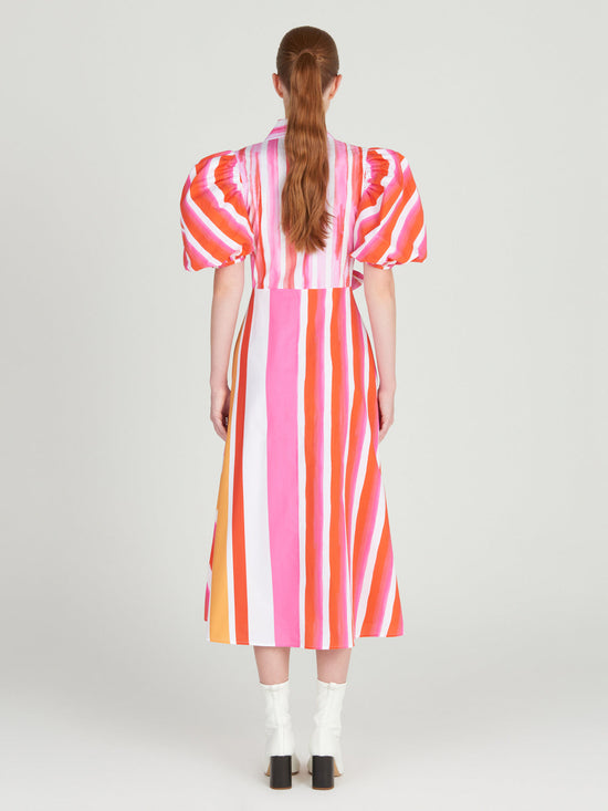 silvia tcherassi Pavia Dress Rouge Orange Stripes Grandes descuentos