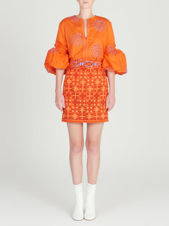 silvia tcherassi Idalia Skirt Red Orange Crochet Ofertas especiales