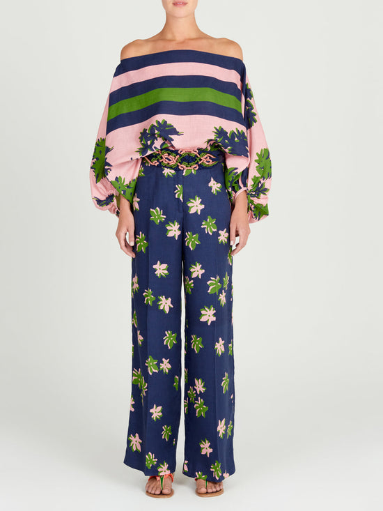 silvia tcherassi Bellagio Blouse Navy Pink Rebajas de fin de temporada