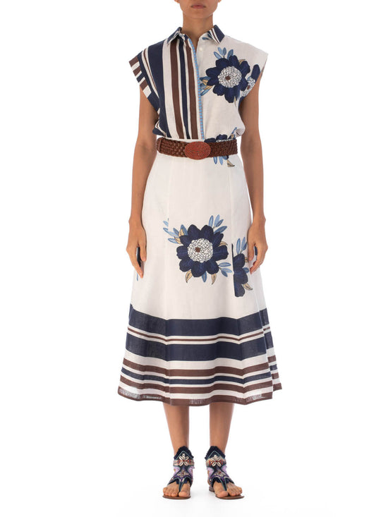 silvia tcherassi Falda Erin Multi Navy Brown Floral En oferta