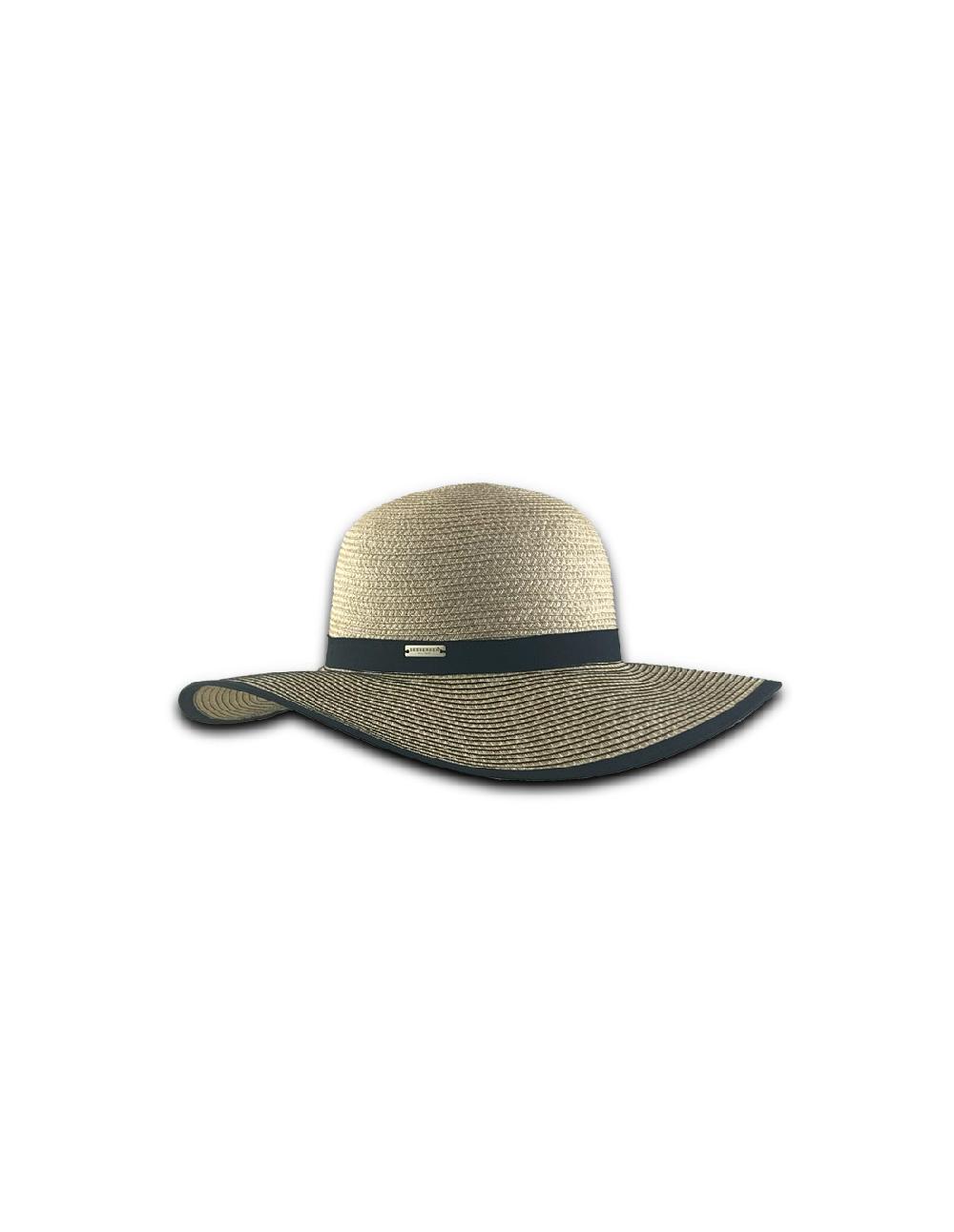 sombreros albero Sombrero Paper Braid Cloche Contrast Negro y Lino de Seeberger