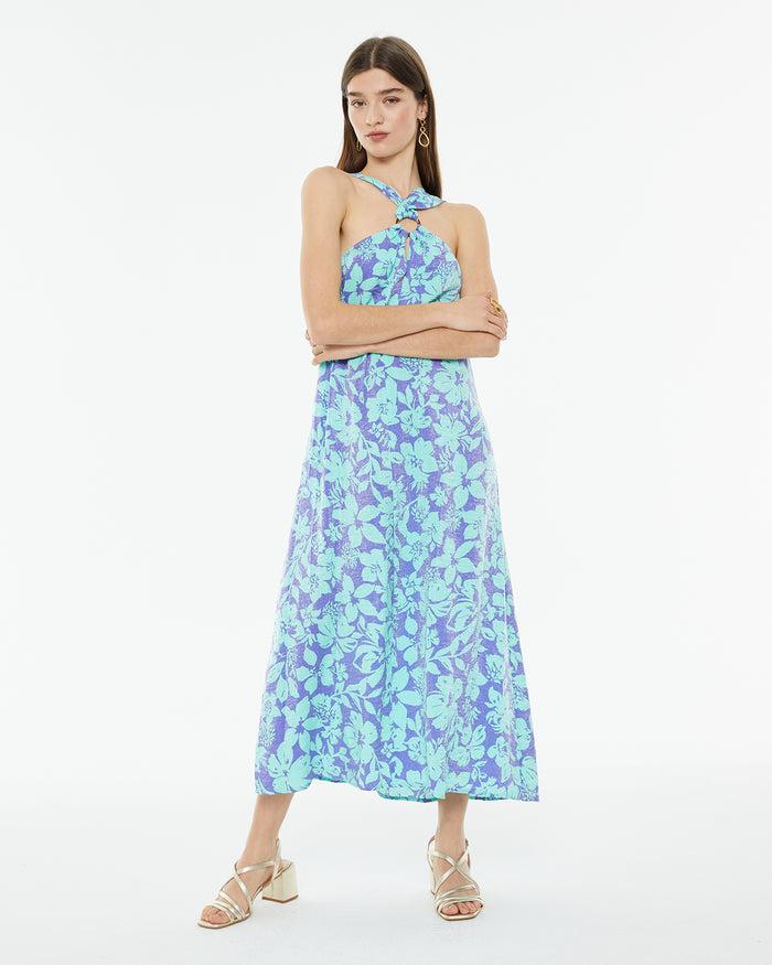 ﻿system action Vestido largo de fiesta estampado floral grande