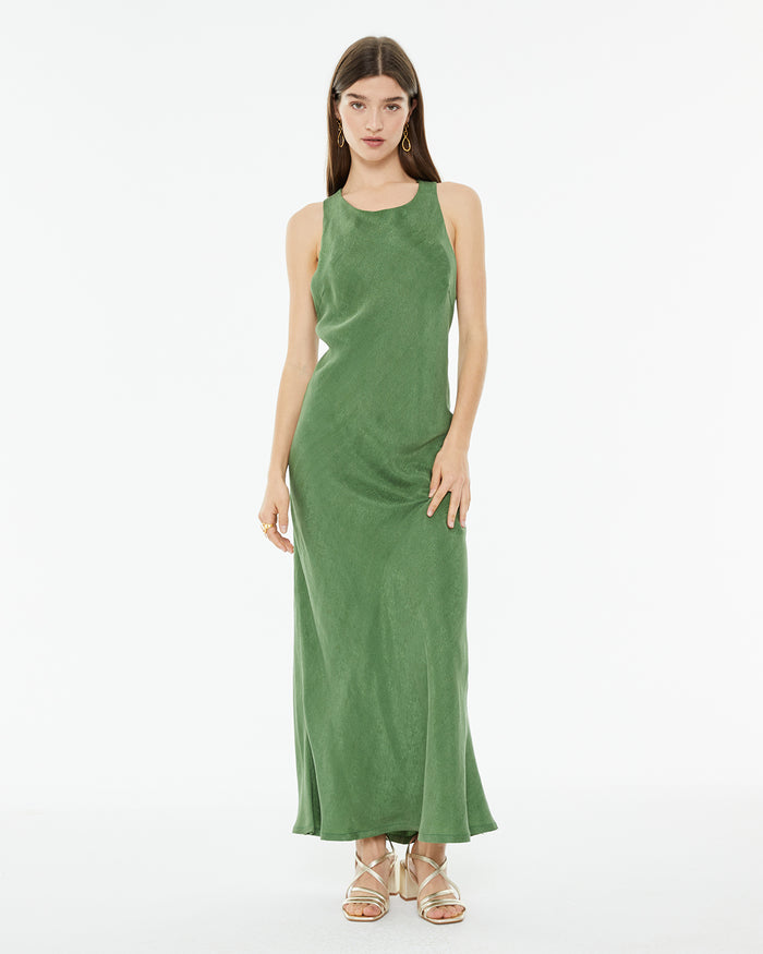 system action Vestido largo ajustado tejido jaquard con escote halter