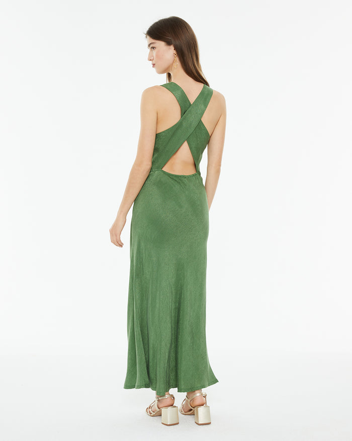system action Vestido largo ajustado tejido jaquard con escote halter Grandes descuentos