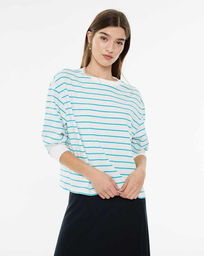 system action Sudadera rayas marineras con cuello redondo