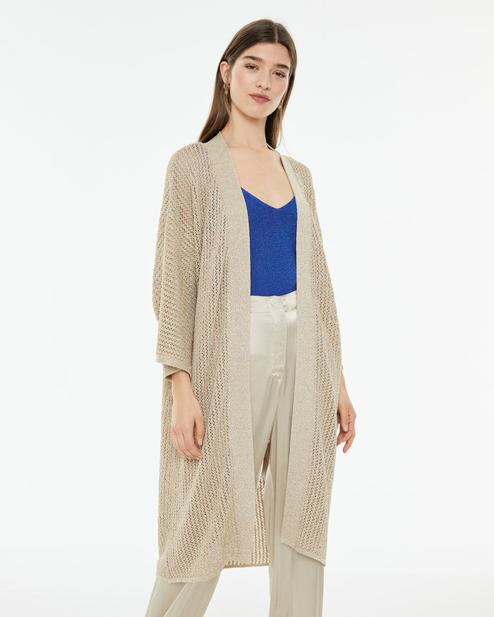 system action Kimono largo de punto calado de lúrex En oferta