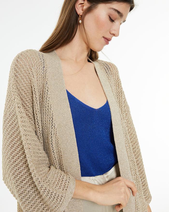 system action Kimono largo de punto calado de lúrex En oferta