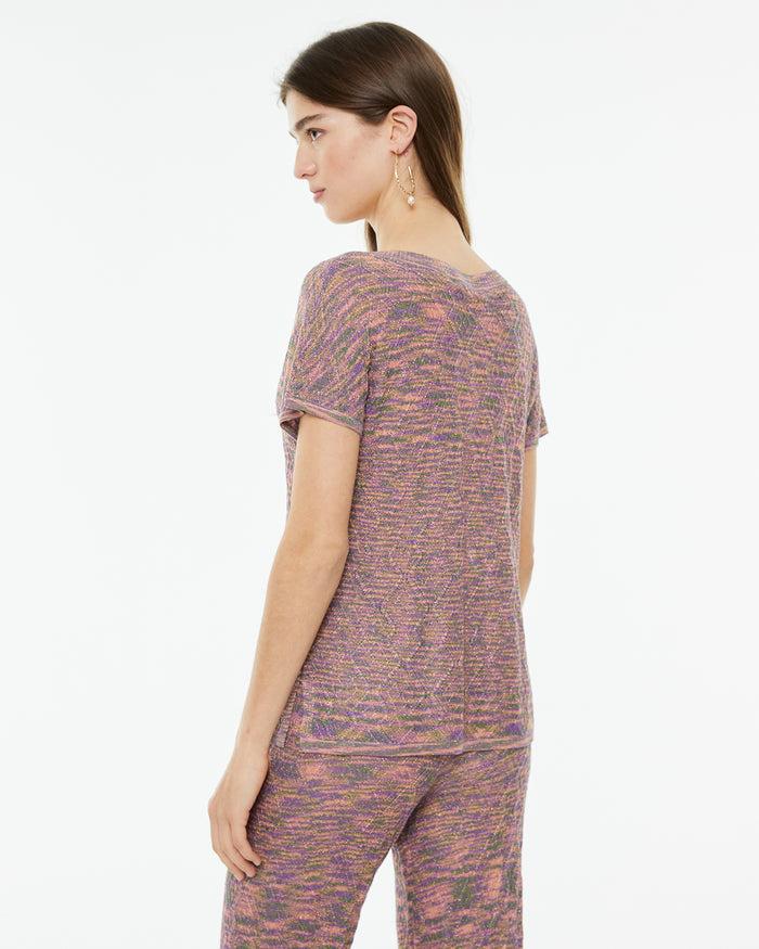 system action Jersey hilo lúrex escote pico y manga corta Última moda