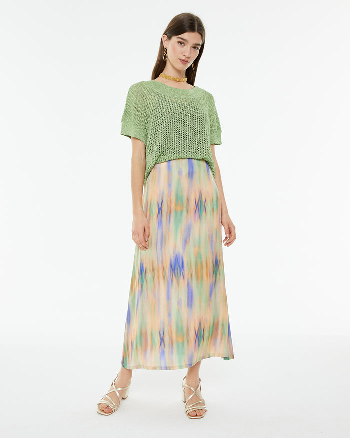 system action Falda midi evasé estampado aguas
