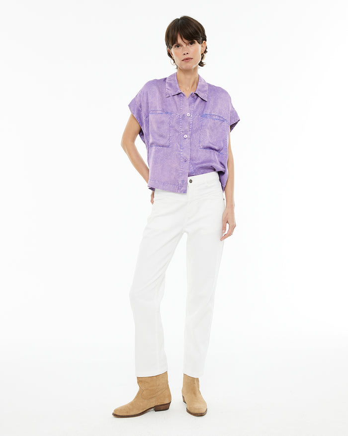 system action Camisa fluida cuello mao con bolsillos plastrón delanteros Descuento por venta flash