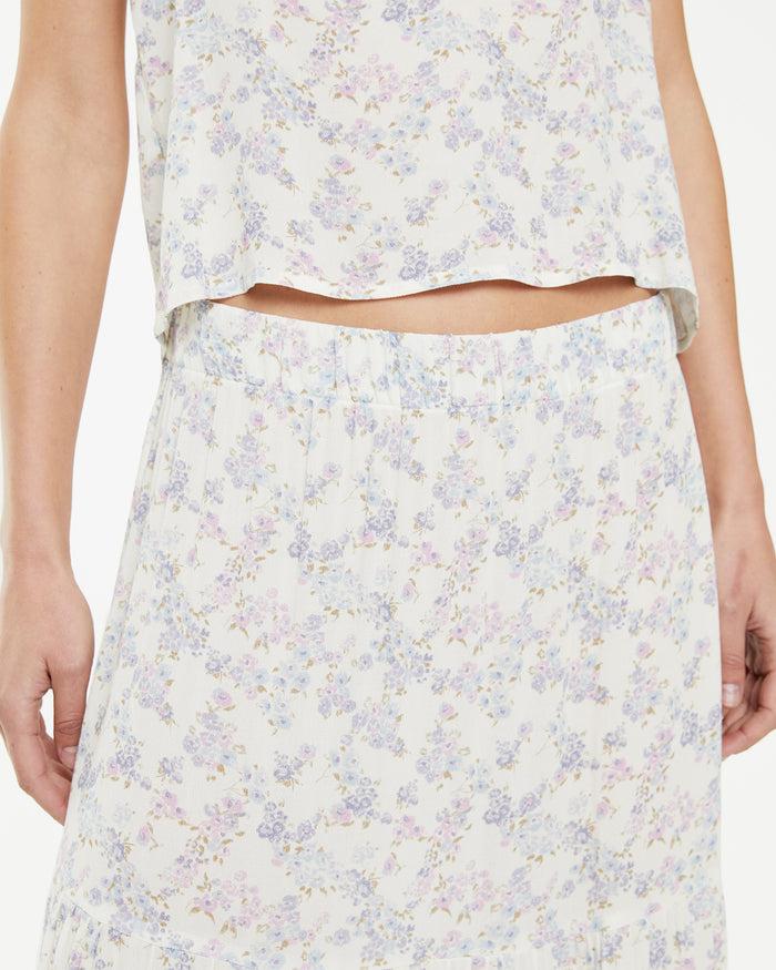 system action Falda midi con estampado de flores y volantes Ofertas especiales