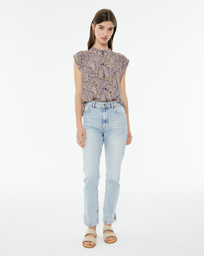 system action Camisa oversize cuello mao con estampado hojas de colores Gran oferta