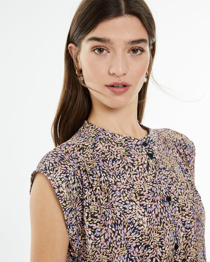 system action Camisa oversize cuello mao con estampado hojas de colores Gran oferta