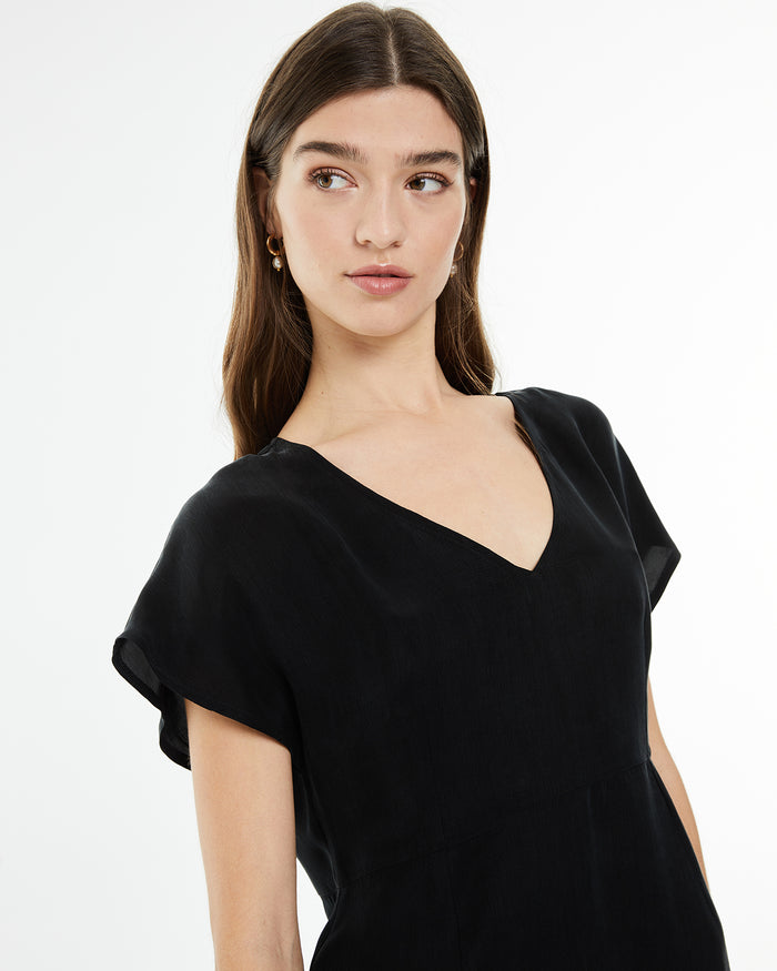 system action Vestido corto de cupro con tirante ancho Ventas relámpago