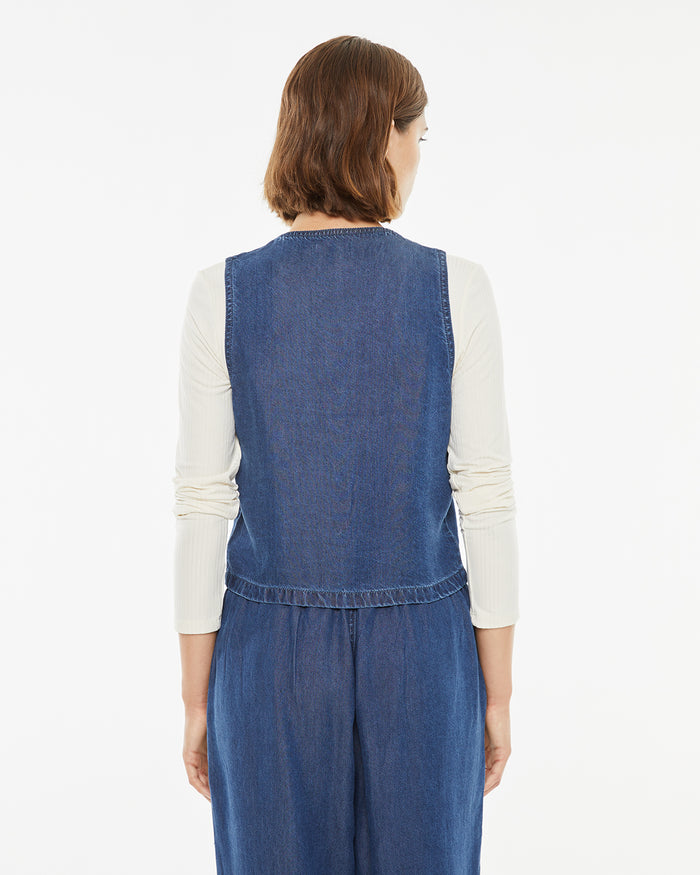 system action Chaleco efecto denim cierre de botones Tienda