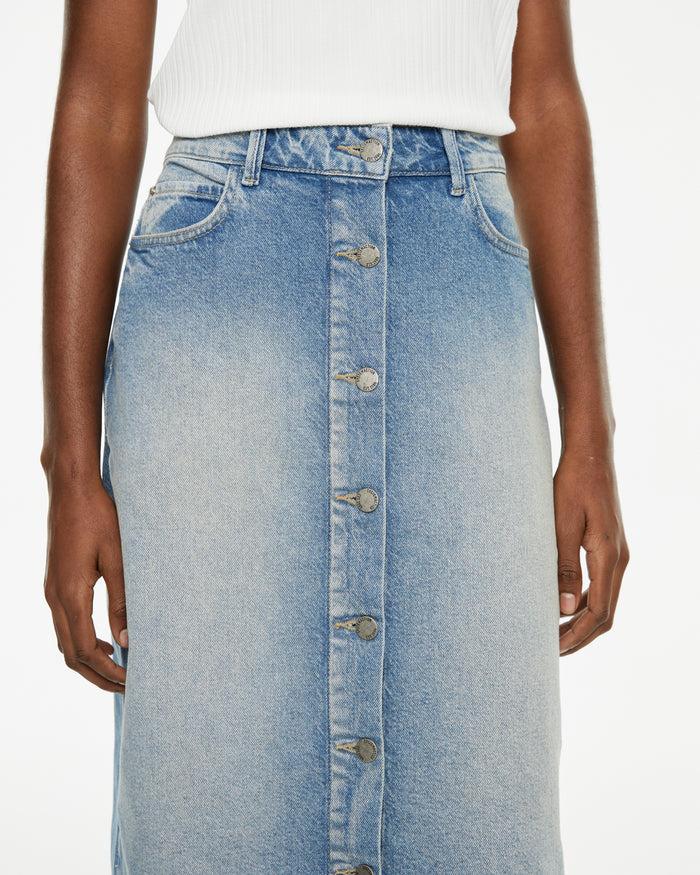 system action Falda denim larga con bolsillos delanteros Oferta especial