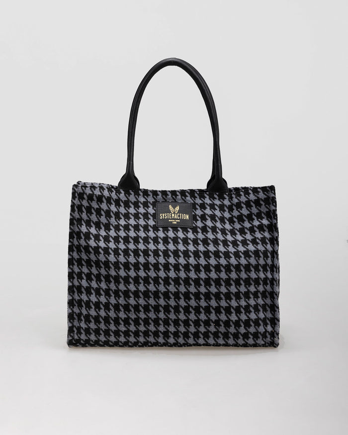 system action Bolso shopper pata de gallo con asas de hombro de piel