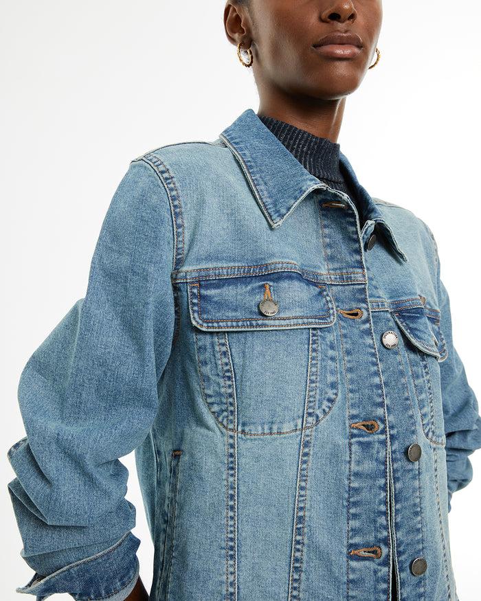 system action Cazadora denim manga larga con cuello camisero y botones plata Rebajas online