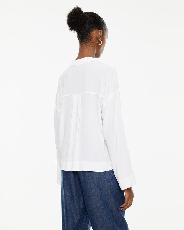 system action Camisa blanca fluida manga larga cierre botones Rebajas baratas