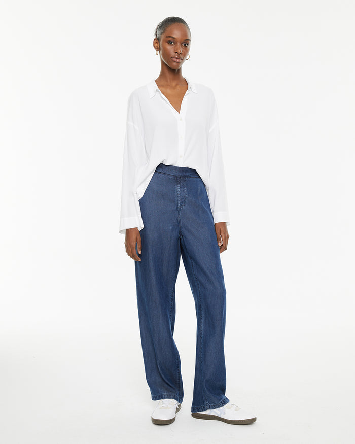 system action Camisa blanca fluida manga larga cierre botones Rebajas baratas