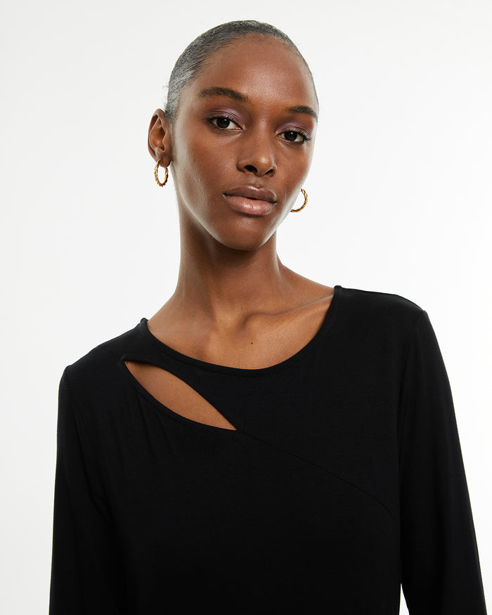 system action Vestido ajustado midi detalle cut out escote Mejor oferta