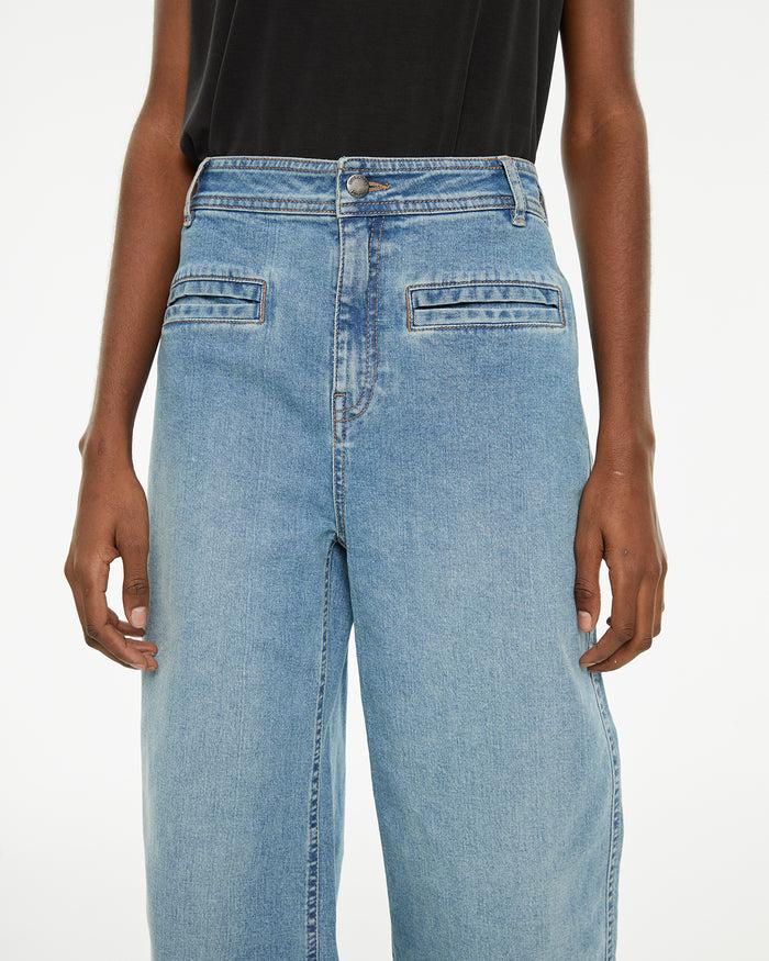 system action Pantalón vaquero wide leg tiro medio bolsillos delanteros vivo Rebajas online