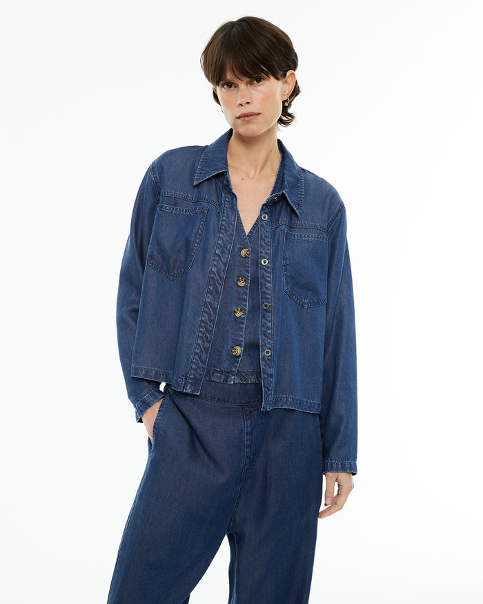 system action Camisa de tencel efecto denim
