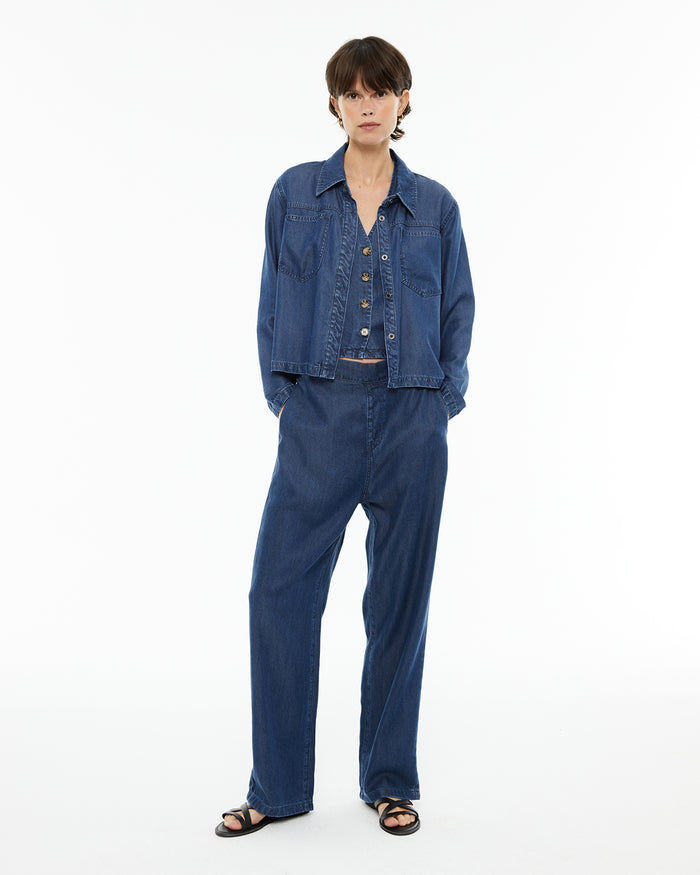 system action Camisa de tencel efecto denim Outlet online