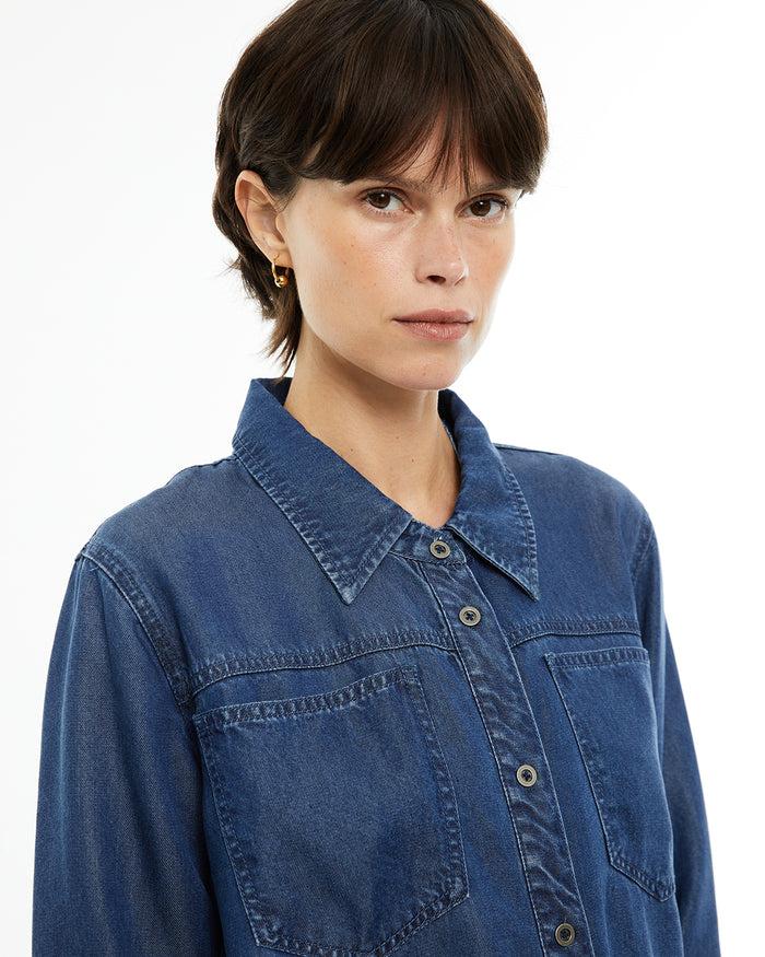 system action Camisa de tencel efecto denim Outlet online