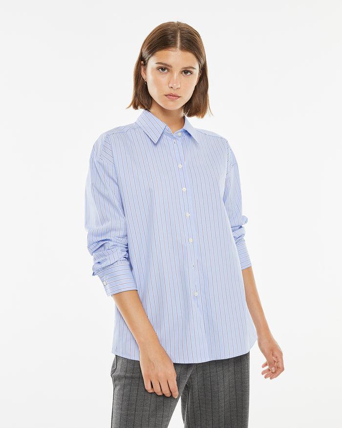 system action Camisa rayas azul con bolsillo frontal