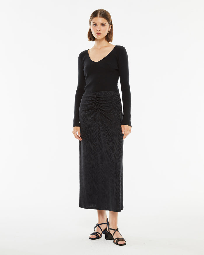 system action Falda midi ajustada jacquard con fruncido cintura
