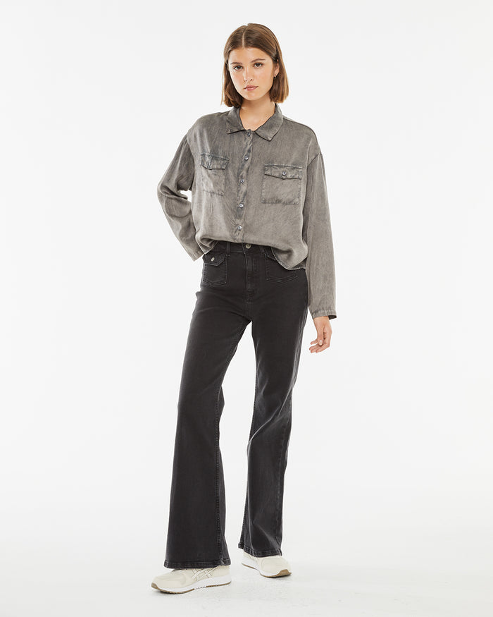system action Camisa gris de manga larga doble bolsillo frontal Tienda