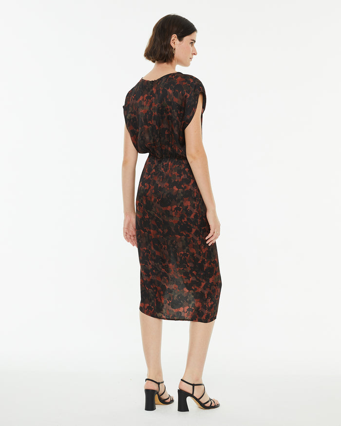 system action Vestido midi asimétrico estampado drapeado Precio de fábrica