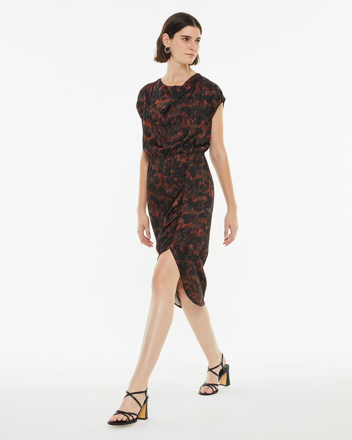 system action Vestido midi asimétrico estampado drapeado Precio de fábrica