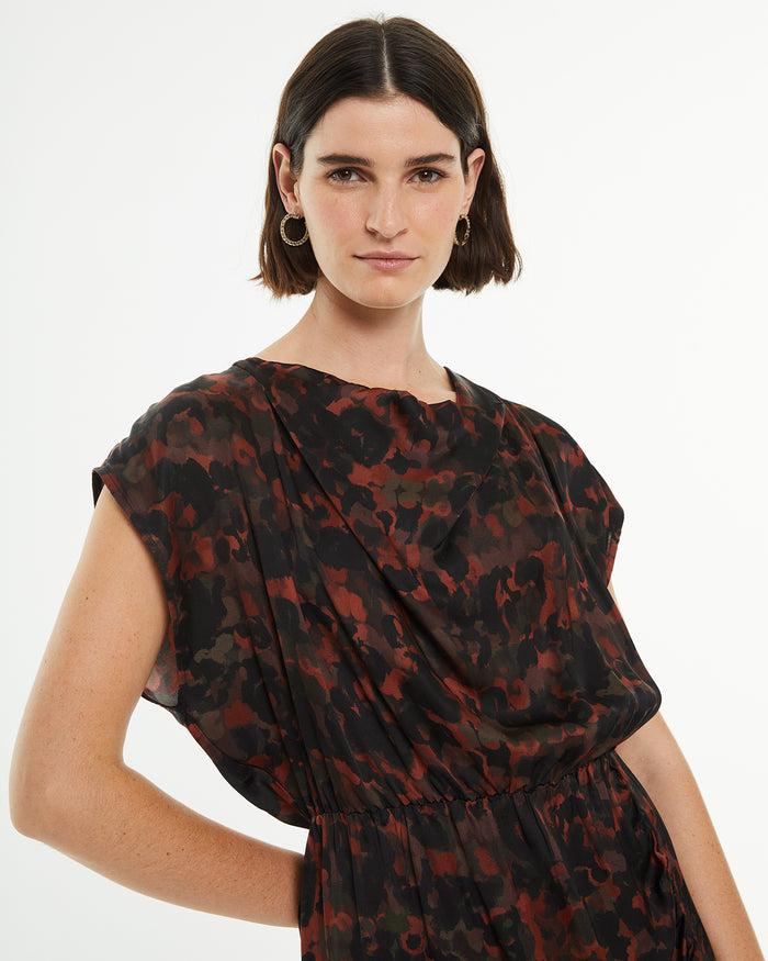 system action Vestido midi asimétrico estampado drapeado Precio de fábrica