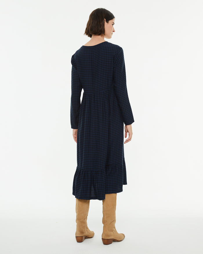 system action Vestido midi de cuadros de manga larga con puño Promoción por tiempo limitado