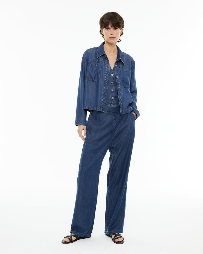 system action Pantalón de tencel efecto denim con goma en cinturilla