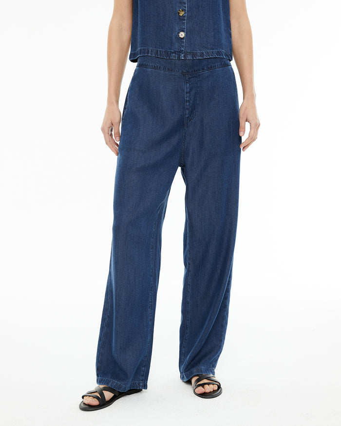 system action Pantalón de tencel efecto denim con goma en cinturilla Envío internacional gratuito