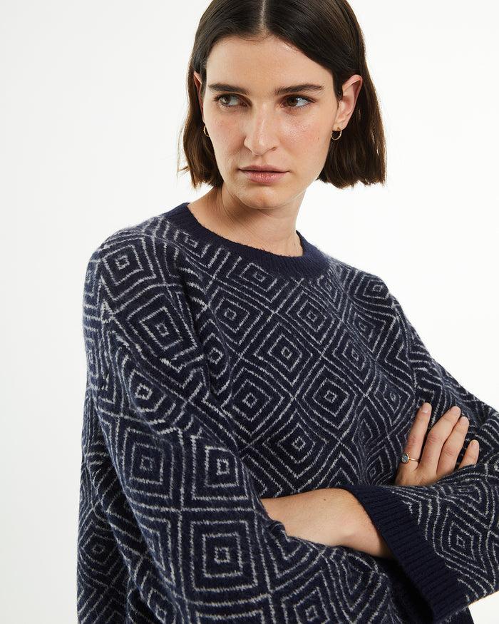 system action Jersey cuello redondo jacquard rombos bicolor Oferta exclusiva