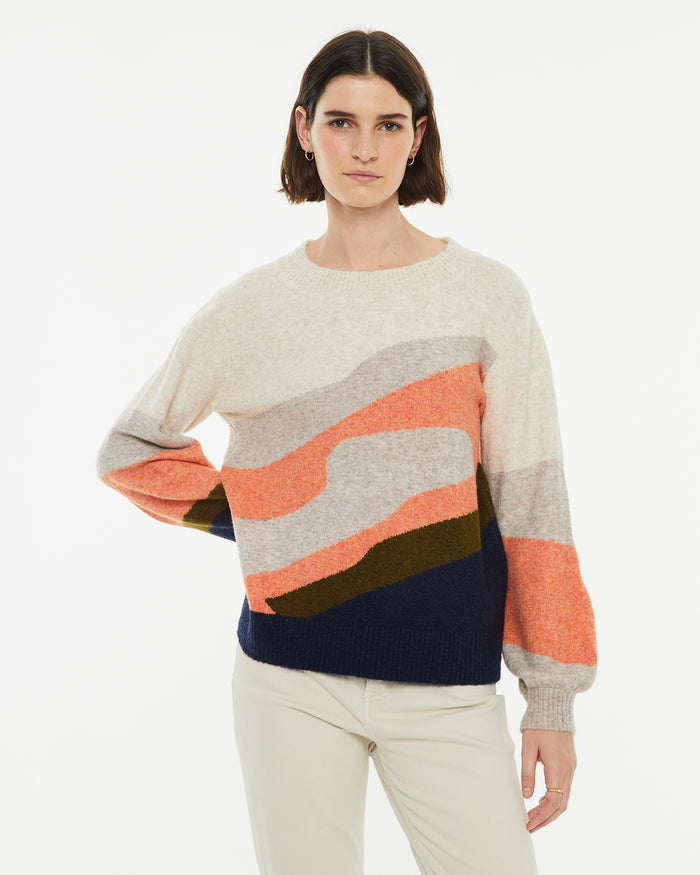 system action Jersey cuello redondo jacquard paisaje