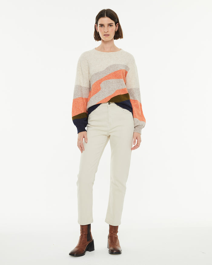 system action Jersey cuello redondo jacquard paisaje Última moda