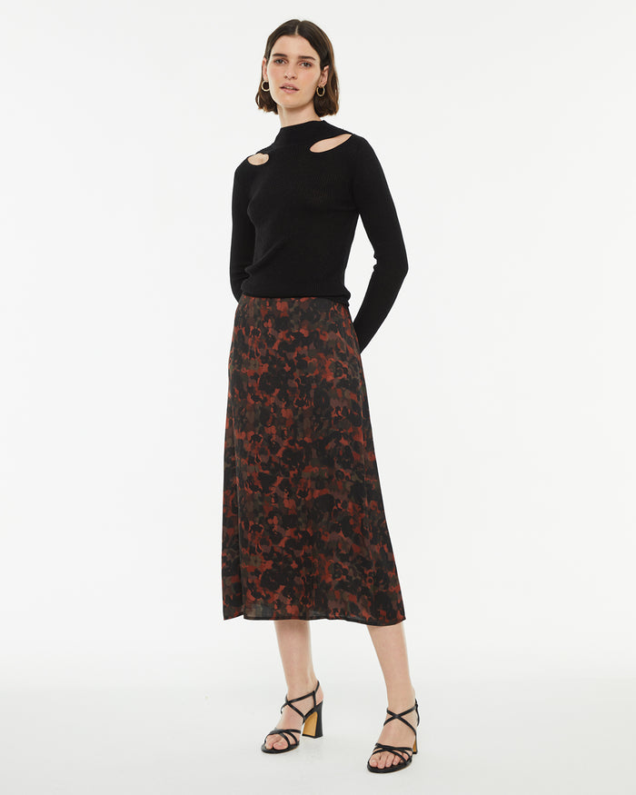 system action Falda midi estampada evasé con cremallera invisible