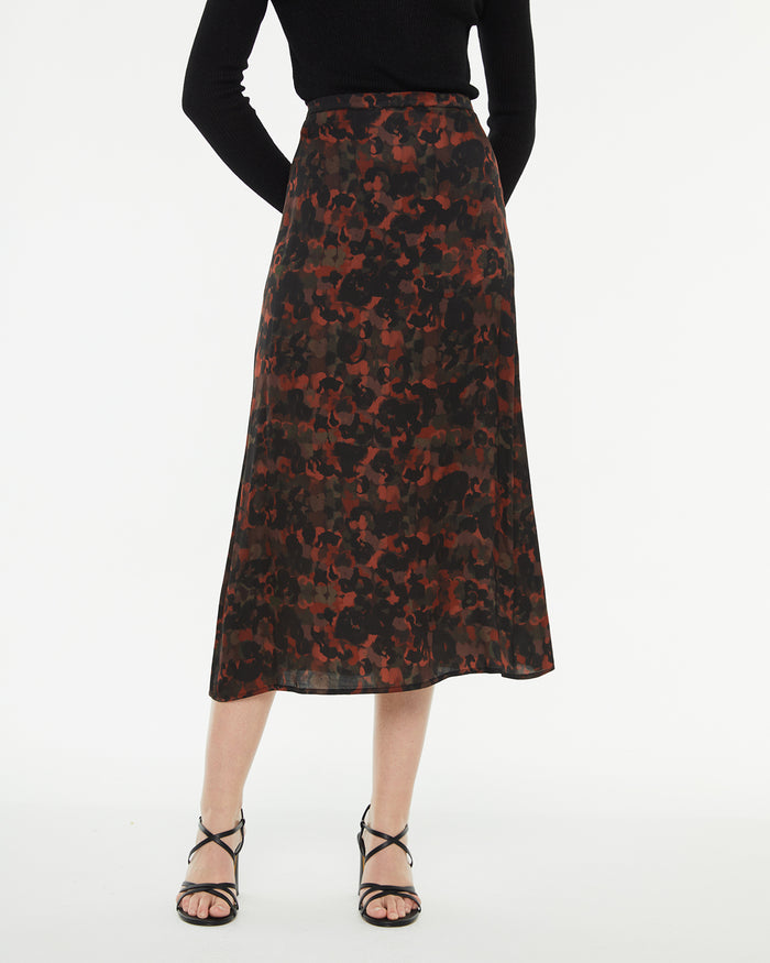 system action Falda midi estampada evasé con cremallera invisible En línea