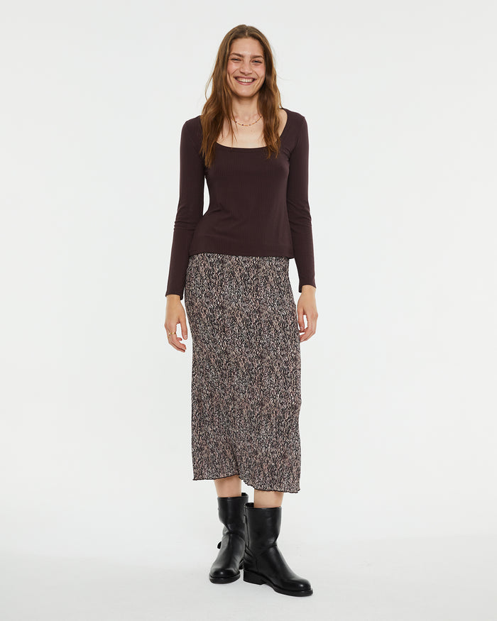 system action Falda midi plisada estampada